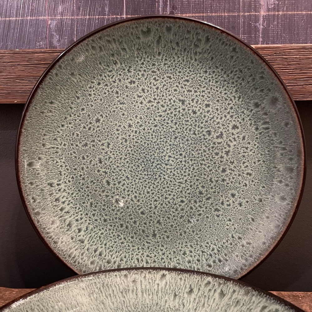 2 THRESHOLD Belmont Green 8-3/8" Salad Plates Speckled Stoneware Discontinued